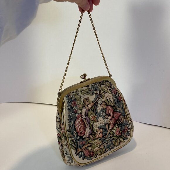 Vintage Julias Resnick JR Handbag Courting Couply Tapestry Needlepoint Gold - Picture 6 of 8